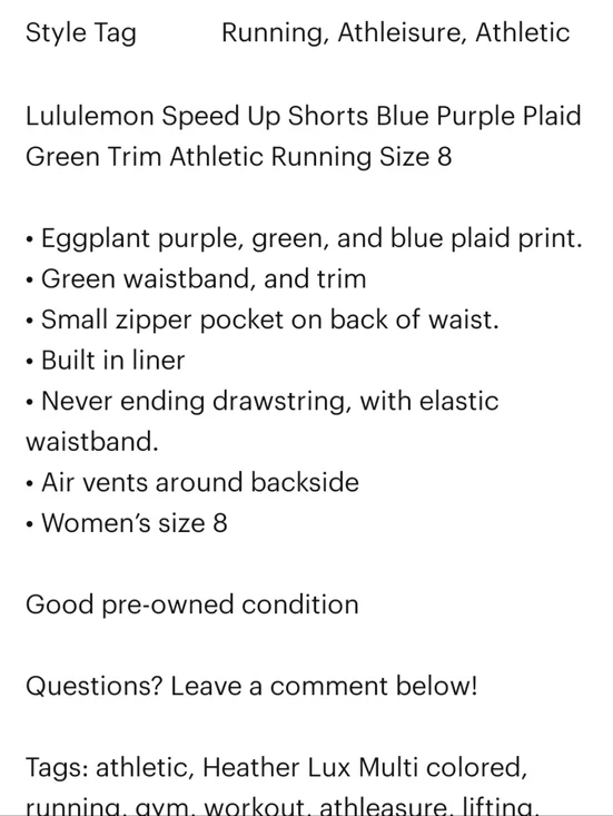 Lululemon athletica Speed Up  Lime Plaid Active Shorts - Picture 9 of 9